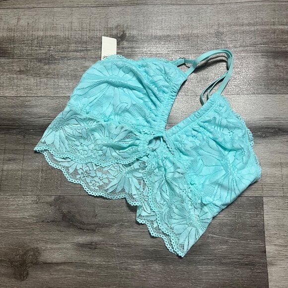 Aerie Racerback Strap Lace Knit Bralette Cyan Blue NWT Women’s Size M - Picture 1 of 6